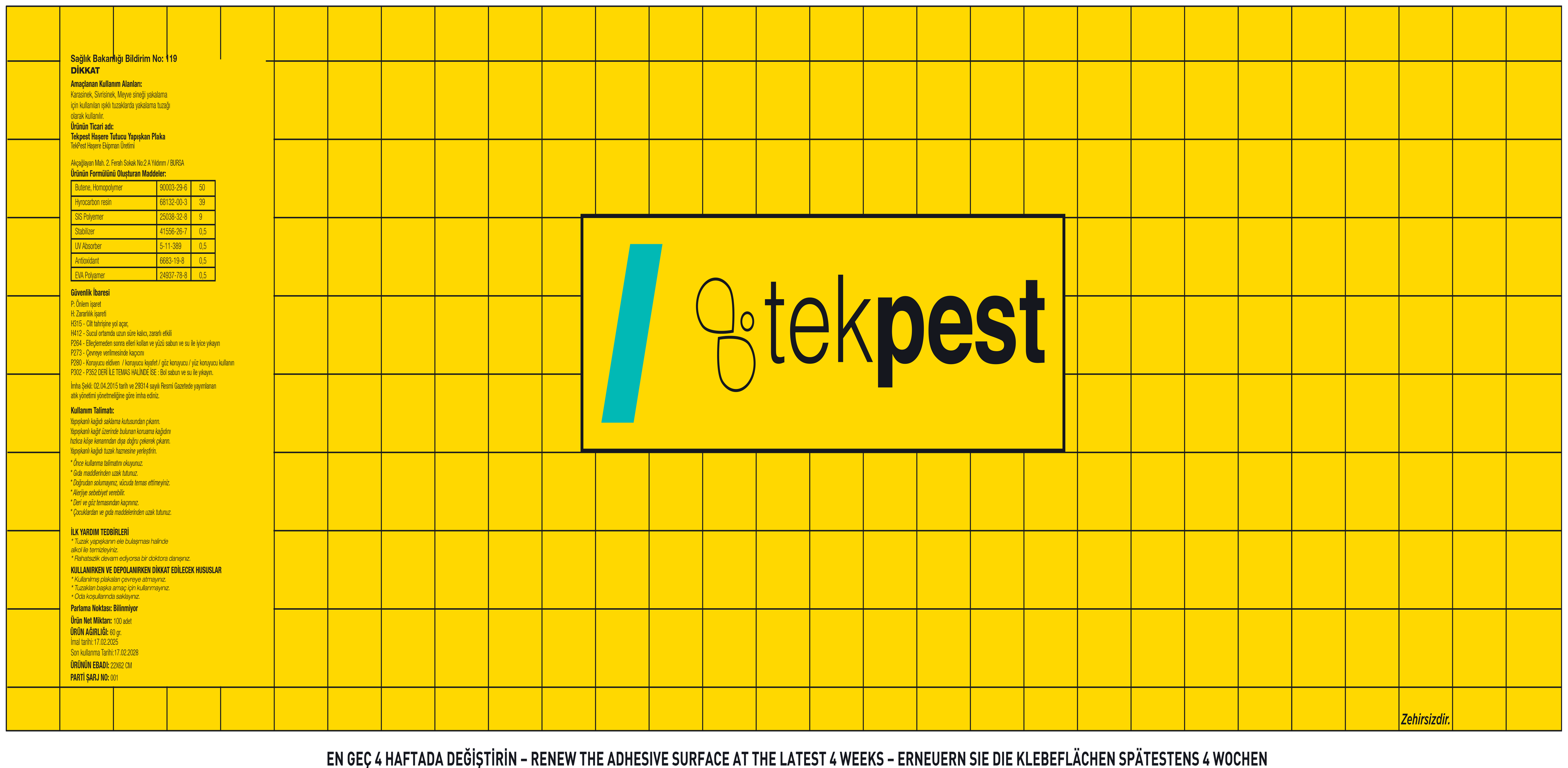 Uçan Haşere Tutucu Yapışkan Plaka 62x22